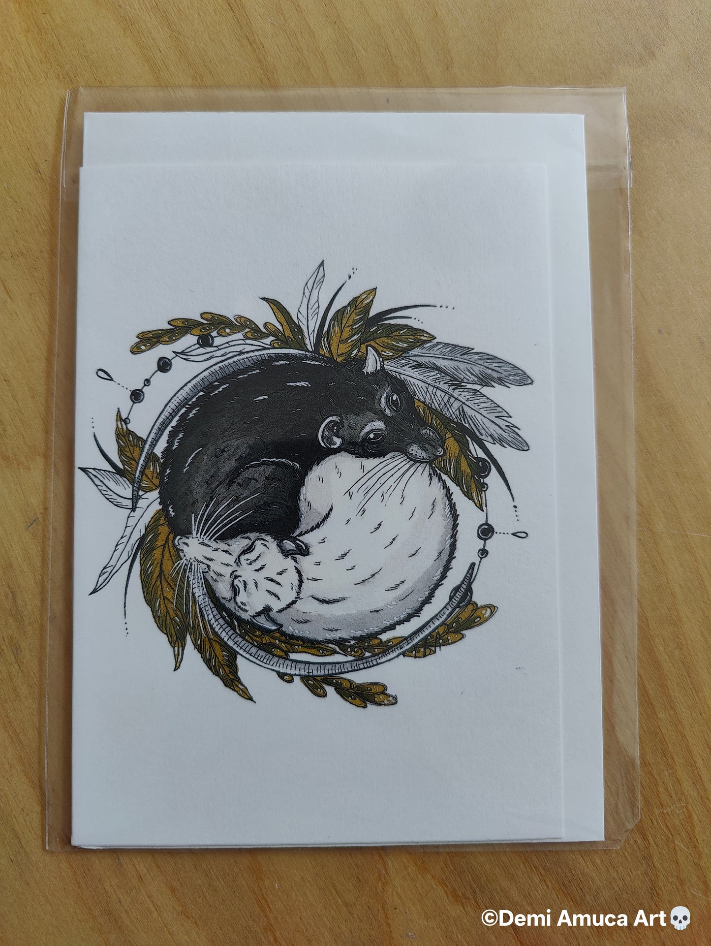 Postcard Ying Yang Rats