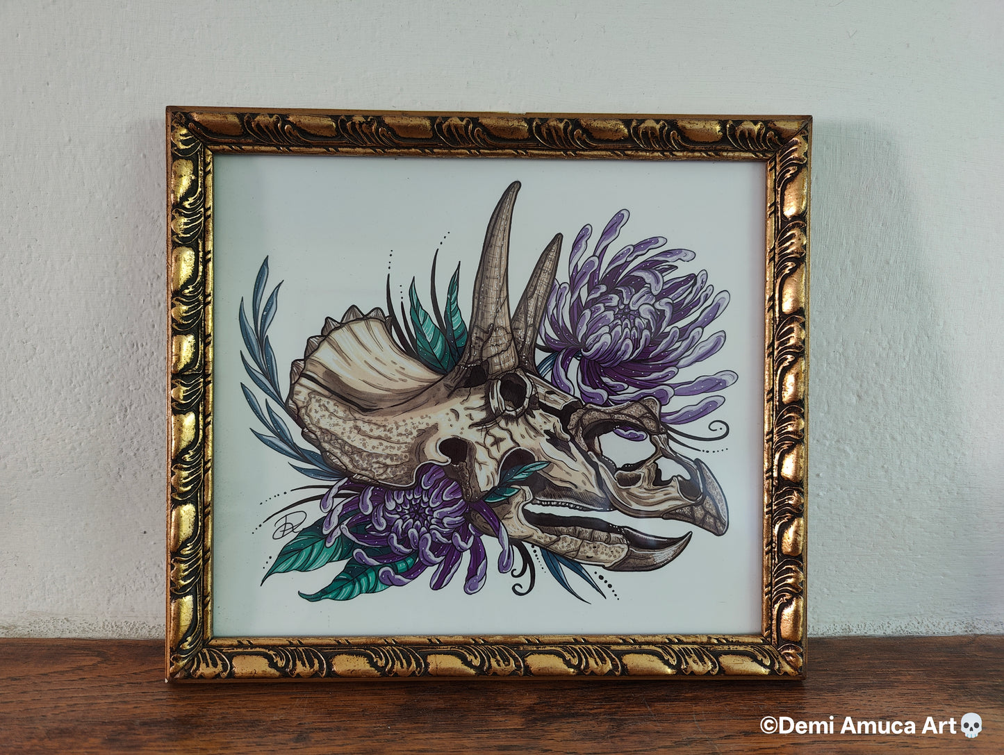 Framed Art Print Triceratops Skull