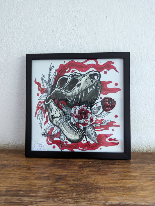 Framed Art Print T-rex Skull