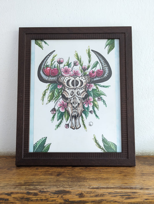 Framed Original Cow Skull (No Shipping)