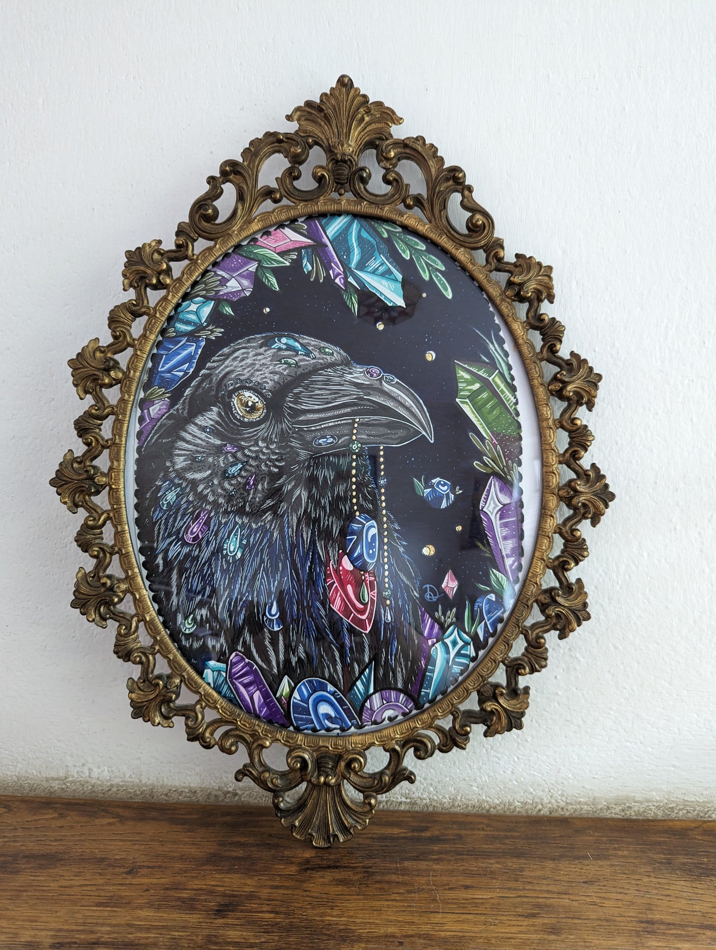 Framed Original Gem Raven (No Shipping)