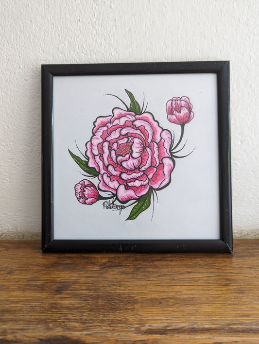 Framed Original Peony