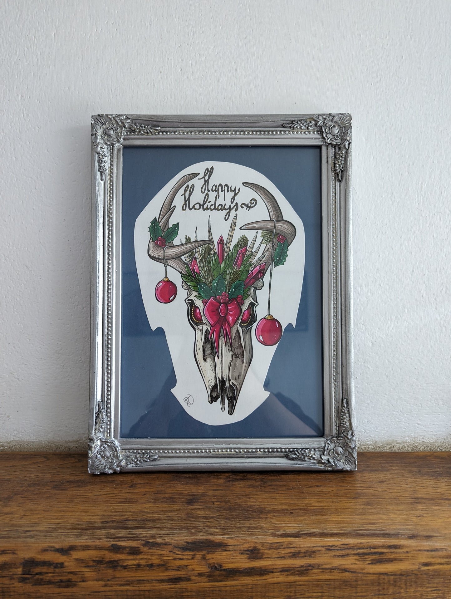 Framed Original Christmas Skull